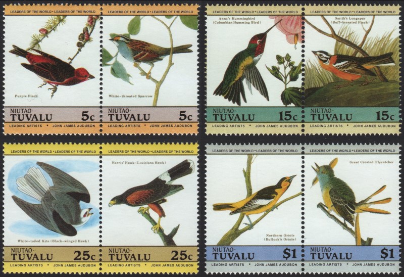 Tuvalu Niutao 1985 Audubon Birds Unauthorized Reprint Stamps